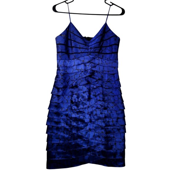 Eliza J Women Blue Black Tiered Layered Cocktail Dress Sz 8P Spaghetti Strap Zip - Picture 1 of 9